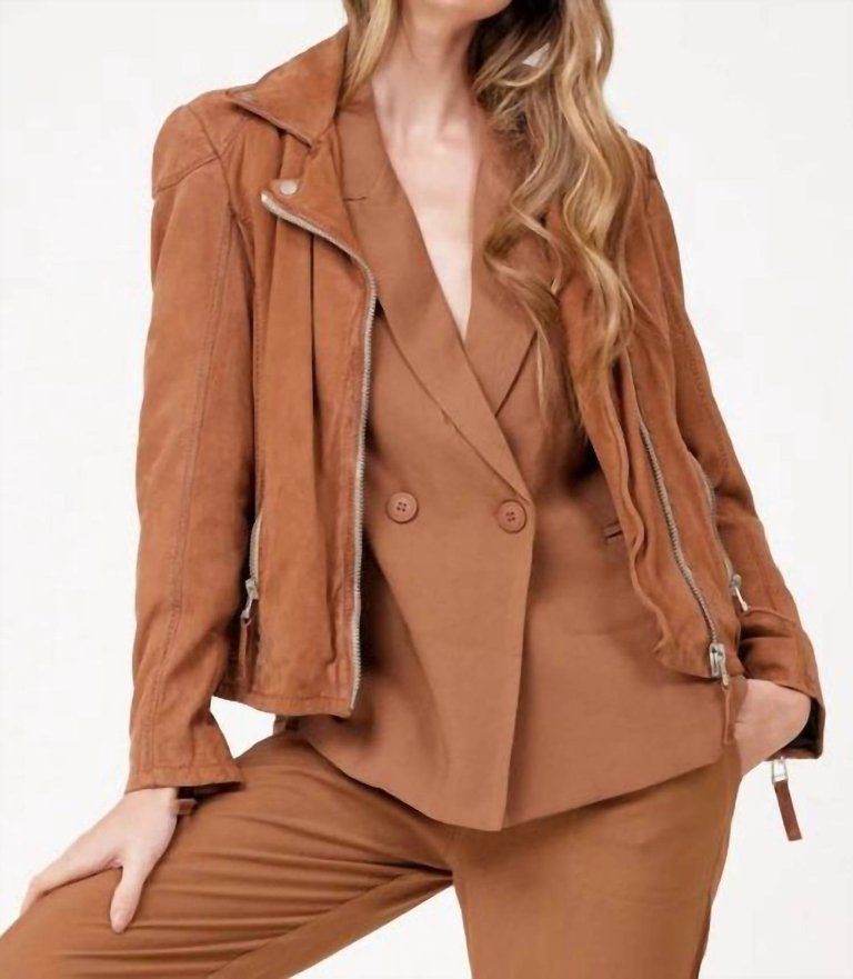 Karyn Leather Jacket In Cognac - Cognac