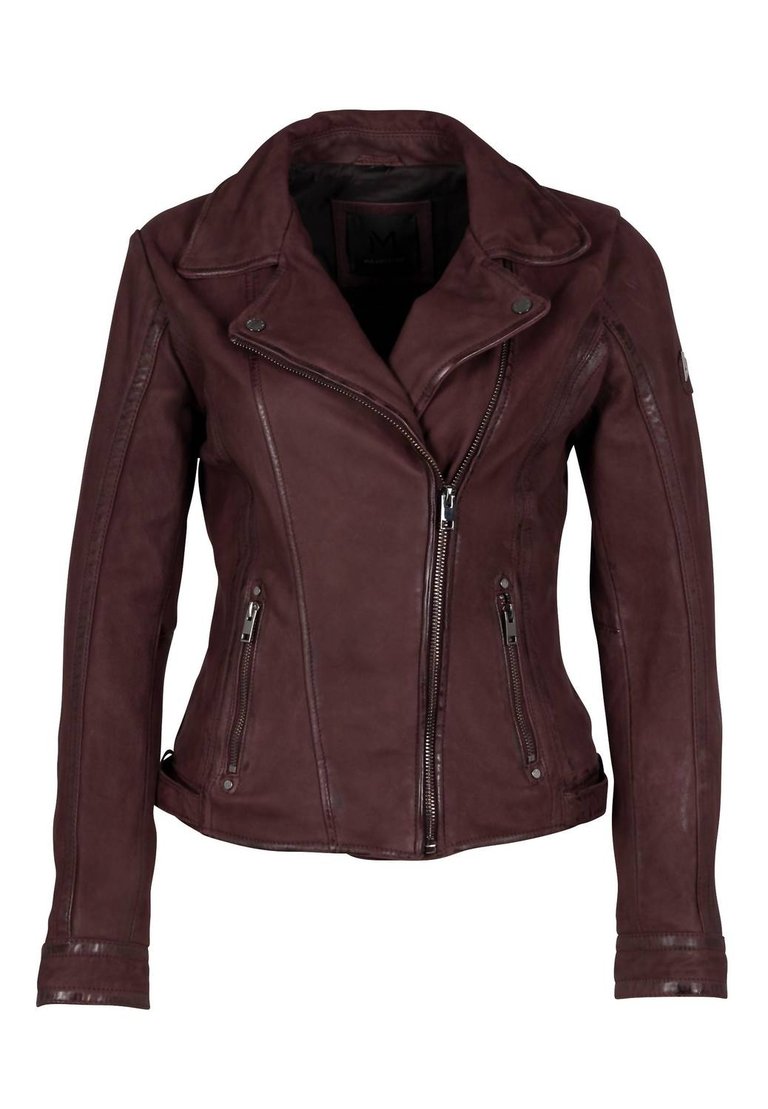 Twila Rf Leather Moto Jacket In Wine - Wine