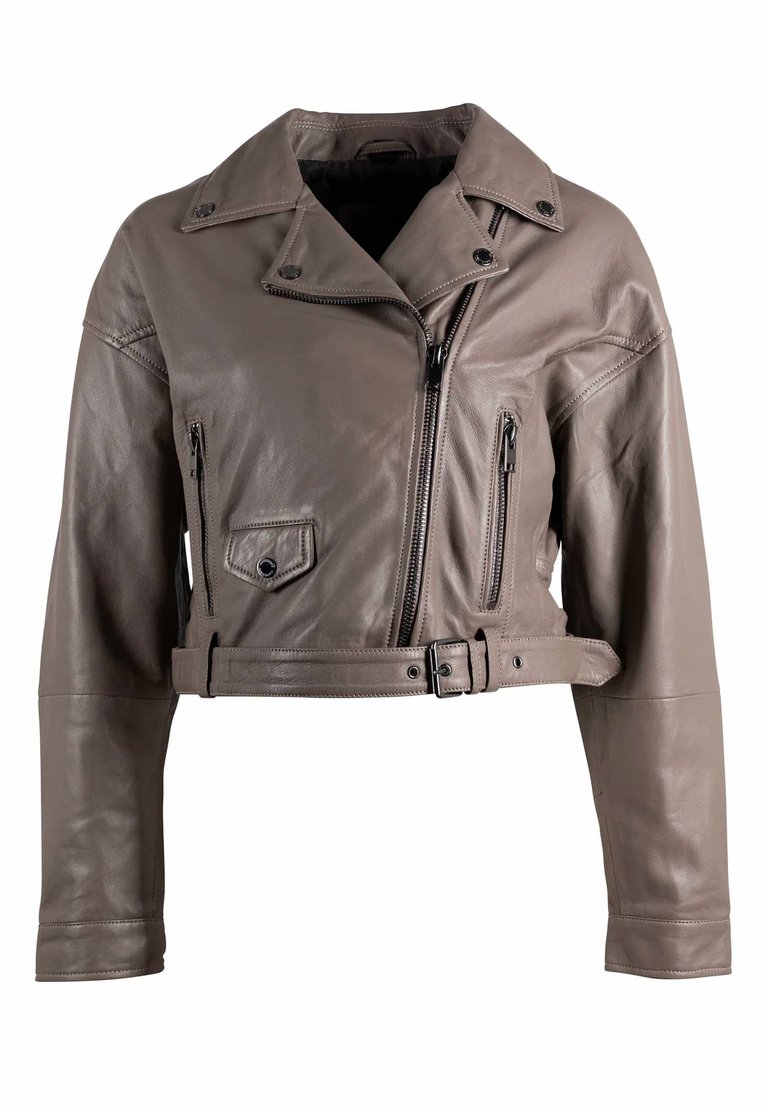 Vercy Os Leather Jacket In Taupe - Taupe