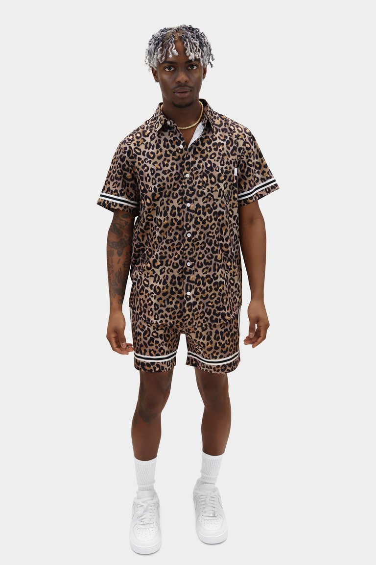 Leopard Game Weekend Shirt - Brown