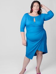 Lina Keyhole Ruched Waist Dress In Blue