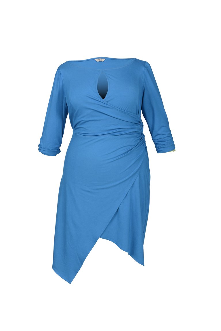 Lina Keyhole Ruched Waist Dress In Blue