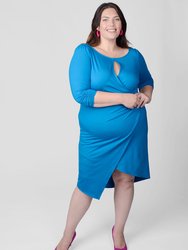 Lina Keyhole Ruched Waist Dress In Blue - Blue