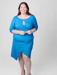 Lina Keyhole Ruched Waist Dress In Blue