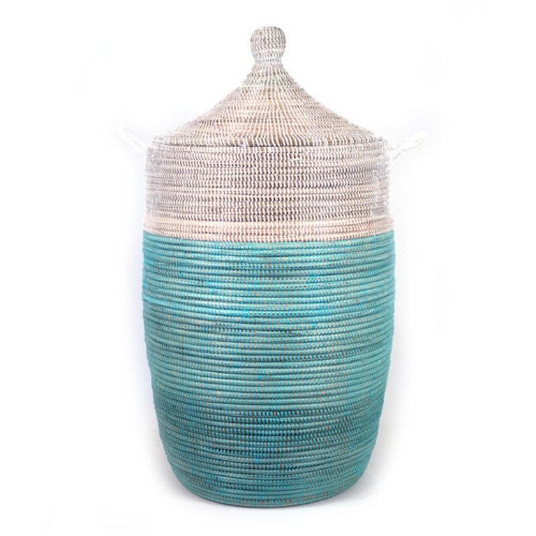 Large Two-Tone Basket - Turquoise + White
