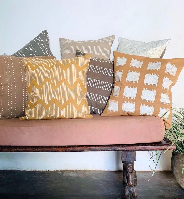 Tribal Cloth Wave Lines Mustard Pillow Cover