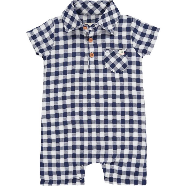 Baby Boys Sandy Polo Romper In Navy Plaid - Navy Plaid