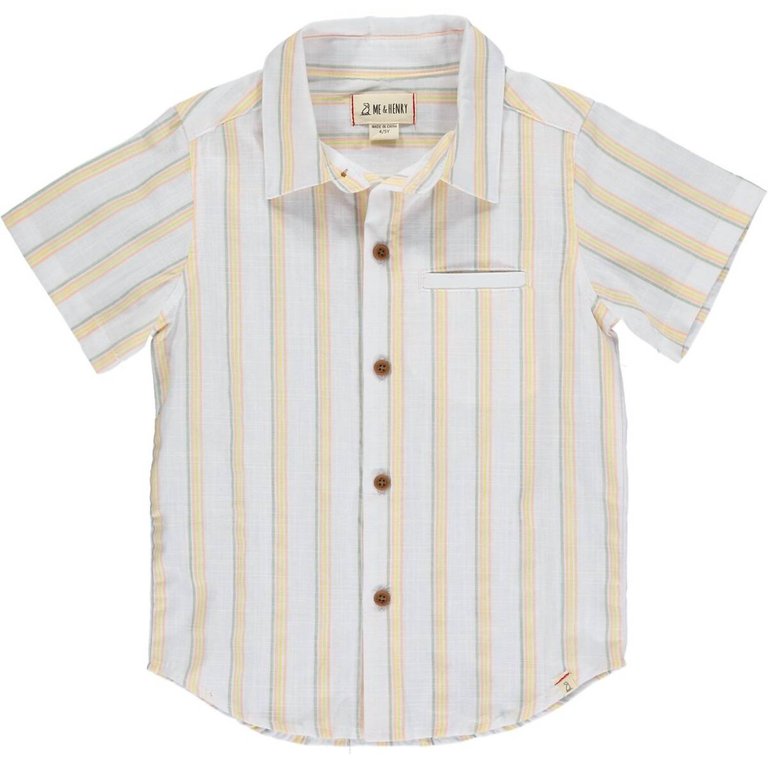 Kids Newport Short Sleeved Shirt In Sage/gold/orange Stripe - Sage/gold/orange Stripe