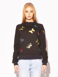 The Jitterbug Embroidered Sweatshirt - Black - Black Butterfly