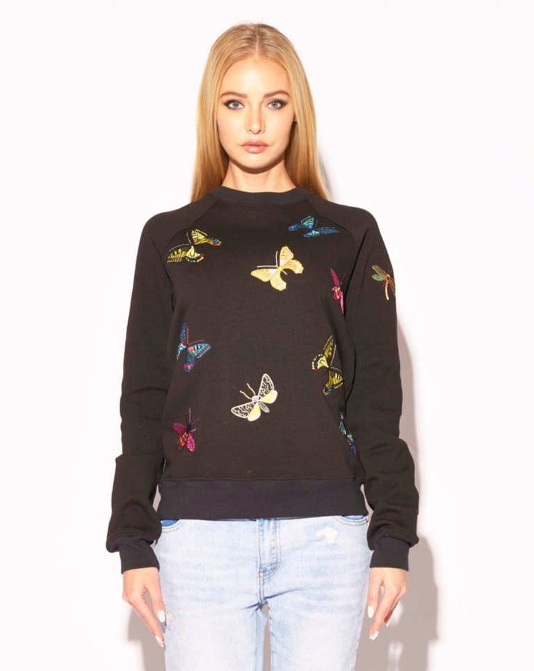 The Jitterbug Embroidered Sweatshirt - Black - Black Butterfly