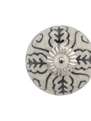 Chambal Gardens Painted Leaf Ceramic Knob Set - Grey / White