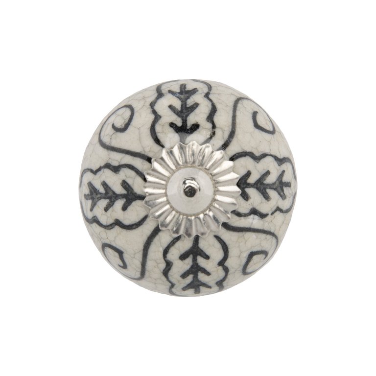 Chambal Gardens Painted Leaf Ceramic Knob Set - Grey / White