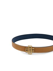 Reversible Signature Belt 25 mm - Camel & Blue | Golden Buckle