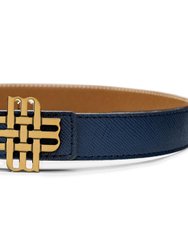 Reversible Signature Belt 25 mm - Camel & Blue | Golden Buckle