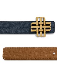 Reversible Signature Belt 25 mm - Camel & Blue | Golden Buckle