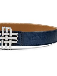 Reversible Signature Belt 25 mm - Camel & Blue | Silver Buckle