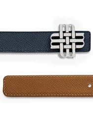 Reversible Signature Belt 25 mm - Camel & Blue | Silver Buckle