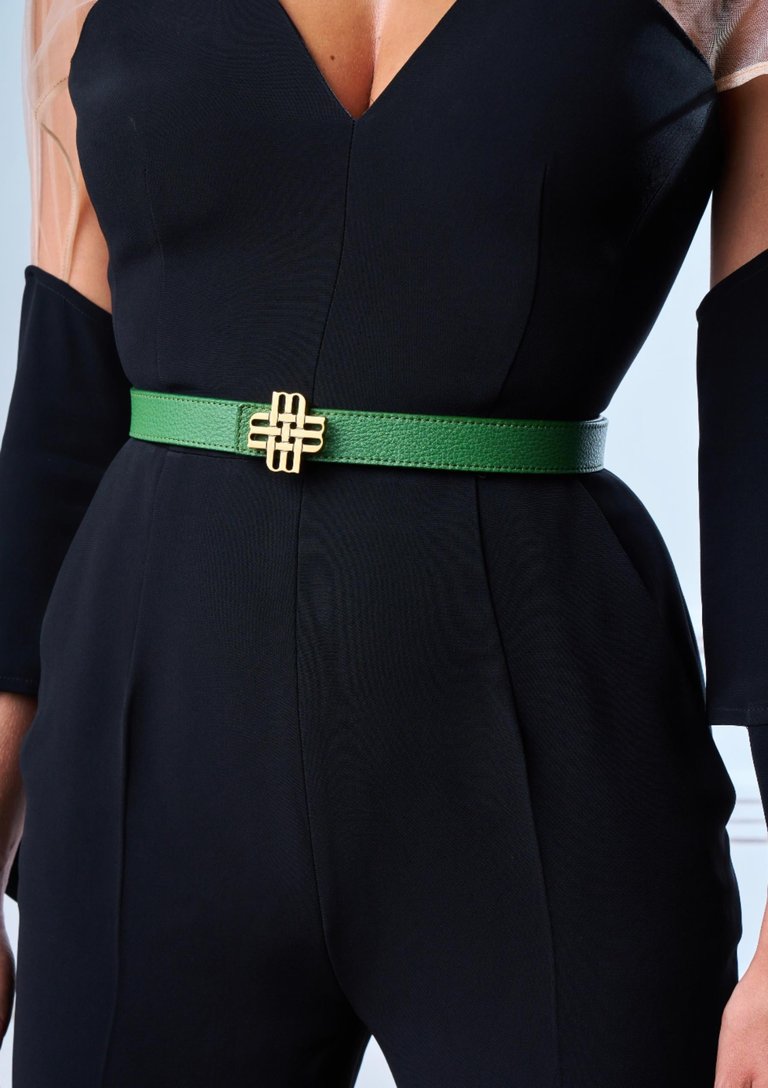 Reversible Signature Belt 25 mm - Green & White | Golden Buckle