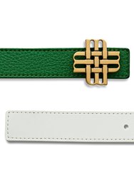 Reversible Signature Belt 25 mm - Green & White | Golden Buckle