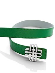 Reversible Signature Belt 25 mm - Green & White | Silver Buckle - Green and White