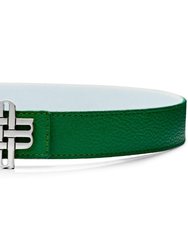 Reversible Signature Belt 25 mm - Green & White | Silver Buckle