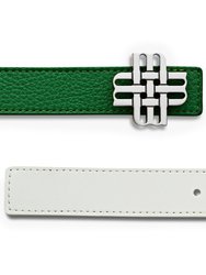 Reversible Signature Belt 25 mm - Green & White | Silver Buckle