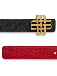 Reversible Signature Belt 25 mm - Red & Black | Golden Buckle