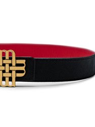 Reversible Signature Belt 25 mm - Red & Black | Golden Buckle