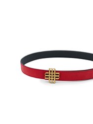 Reversible Signature Belt 25 mm - Red & Black | Golden Buckle