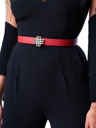 Reversible Signature Belt 25 mm - Red & Black | Silver Buckle