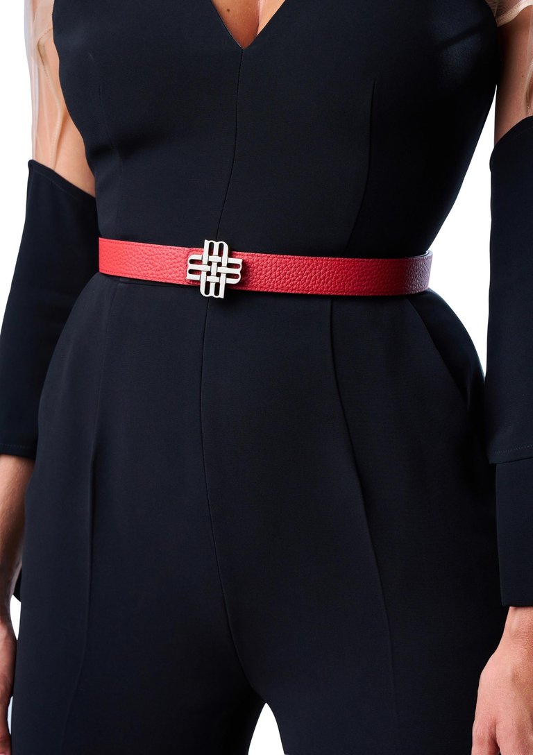 Reversible Signature Belt 25 mm - Red & Black | Silver Buckle