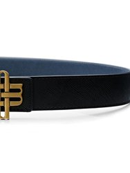 Reversible Signature Belt 32 mm - Black & Navy Blue | Golden Buckle