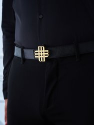 Reversible Signature Belt 32 mm - Black & Navy Blue | Golden Buckle