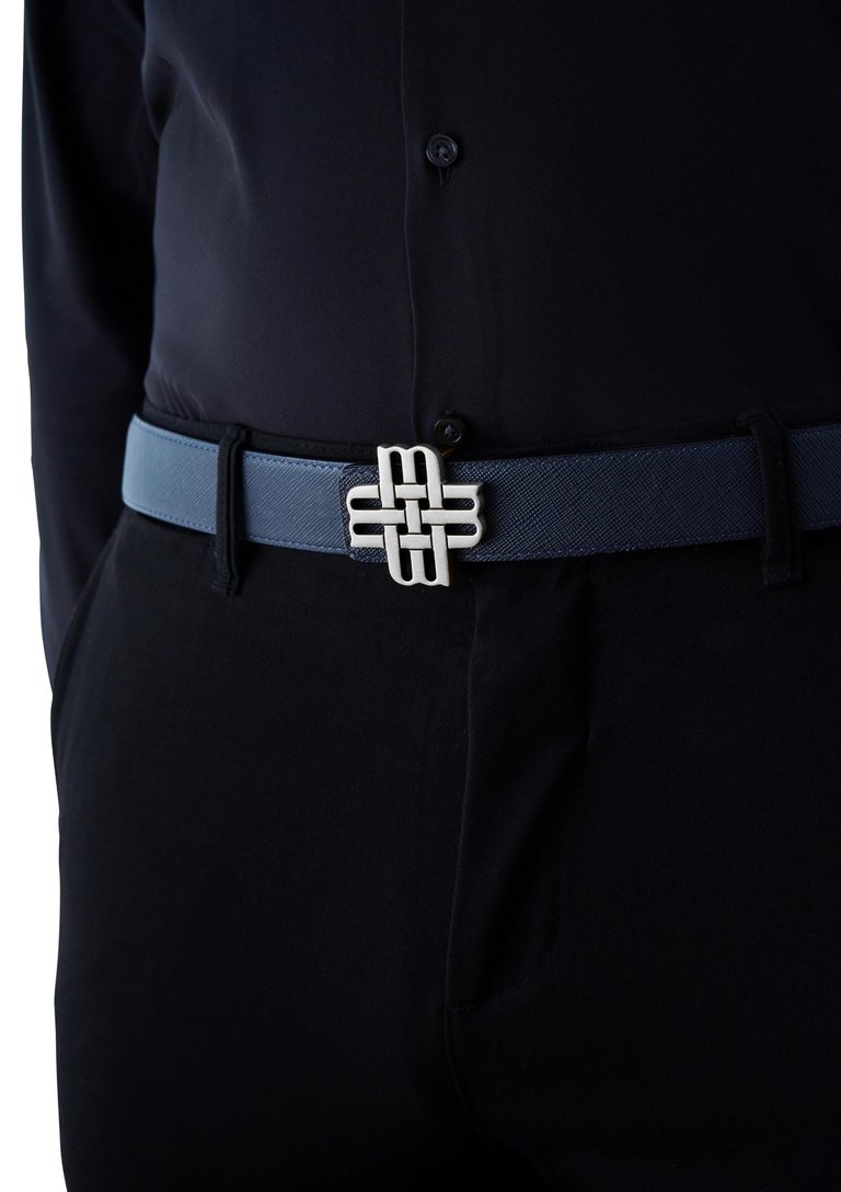 Reversible Signature Belt 32 mm - Black & Navy Blue  | Silver Buckle