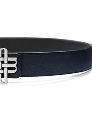 Reversible Signature Belt 32 mm - Black & Navy Blue  | Silver Buckle