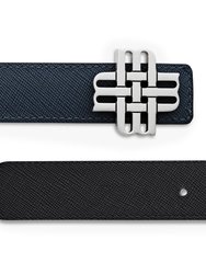 Reversible Signature Belt 32 mm - Black & Navy Blue  | Silver Buckle