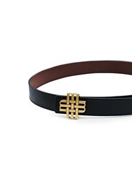 Reversible Signature Belt 32 mm - Brown & Black | Golden Buckle