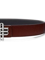 Reversible Signature Belt 32 mm - Brown & Black | Silver Buckle