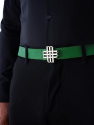 Reversible Signature Belt 32 mm - Green & White | Golden Buckle