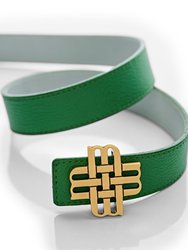 Reversible Signature Belt 32 mm - Green & White | Golden Buckle - Green And White