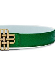 Reversible Signature Belt 32 mm - Green & White | Golden Buckle