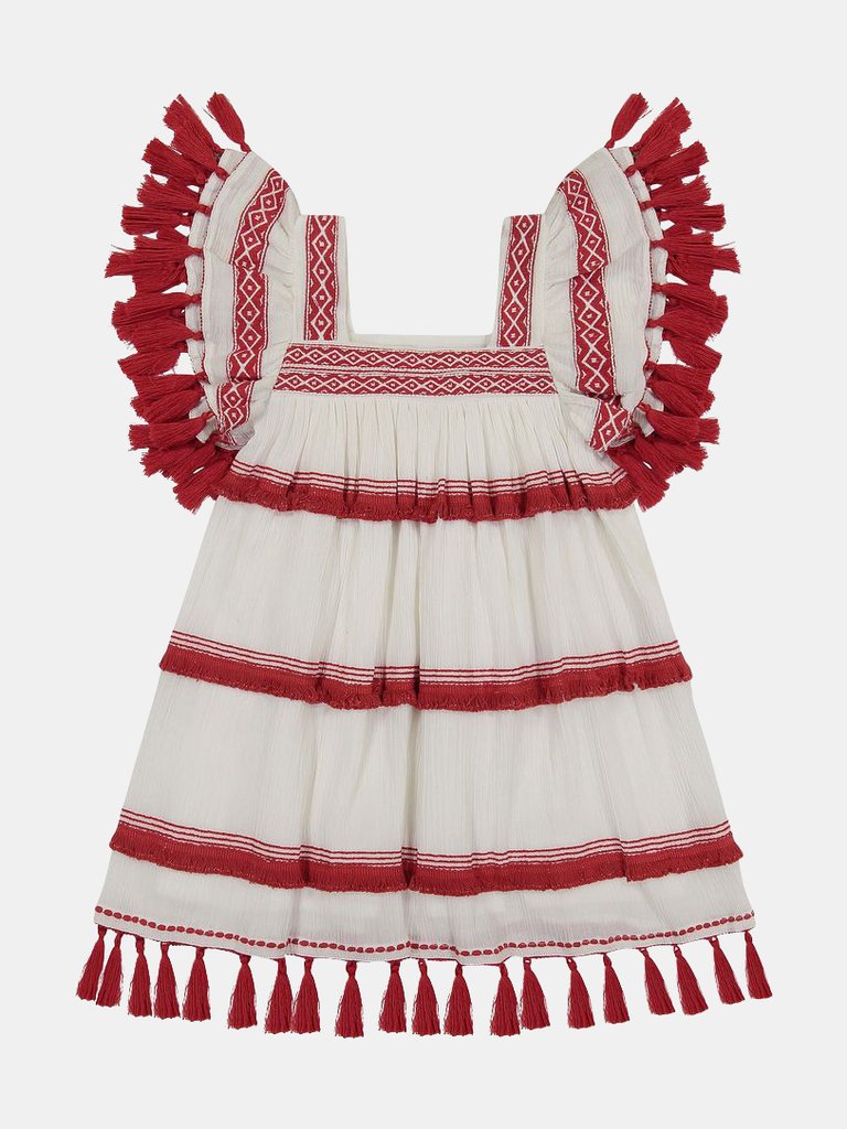 Serena Girl's Chacha Dress - White/Red