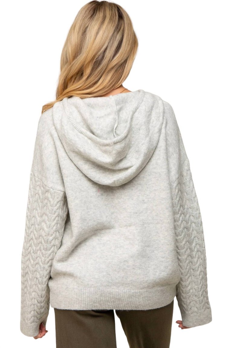 Cable Knit Hoodie Sweater In Grey