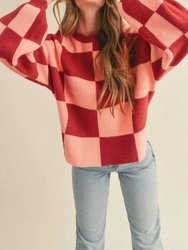 Checkered Sweater - Peach