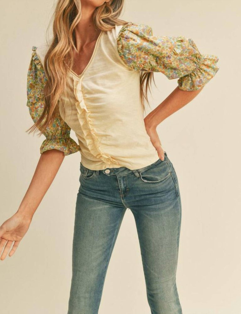 Contrast Puff Sleeve Top