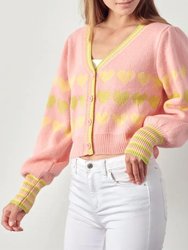 Heart Button-Front Cardigan - Pink Sage Combo