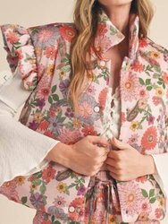Jenni Floral Puffer Vest - Blush Multi