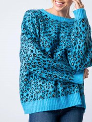 Leopard Mohair Crewneck Sweater - Blue