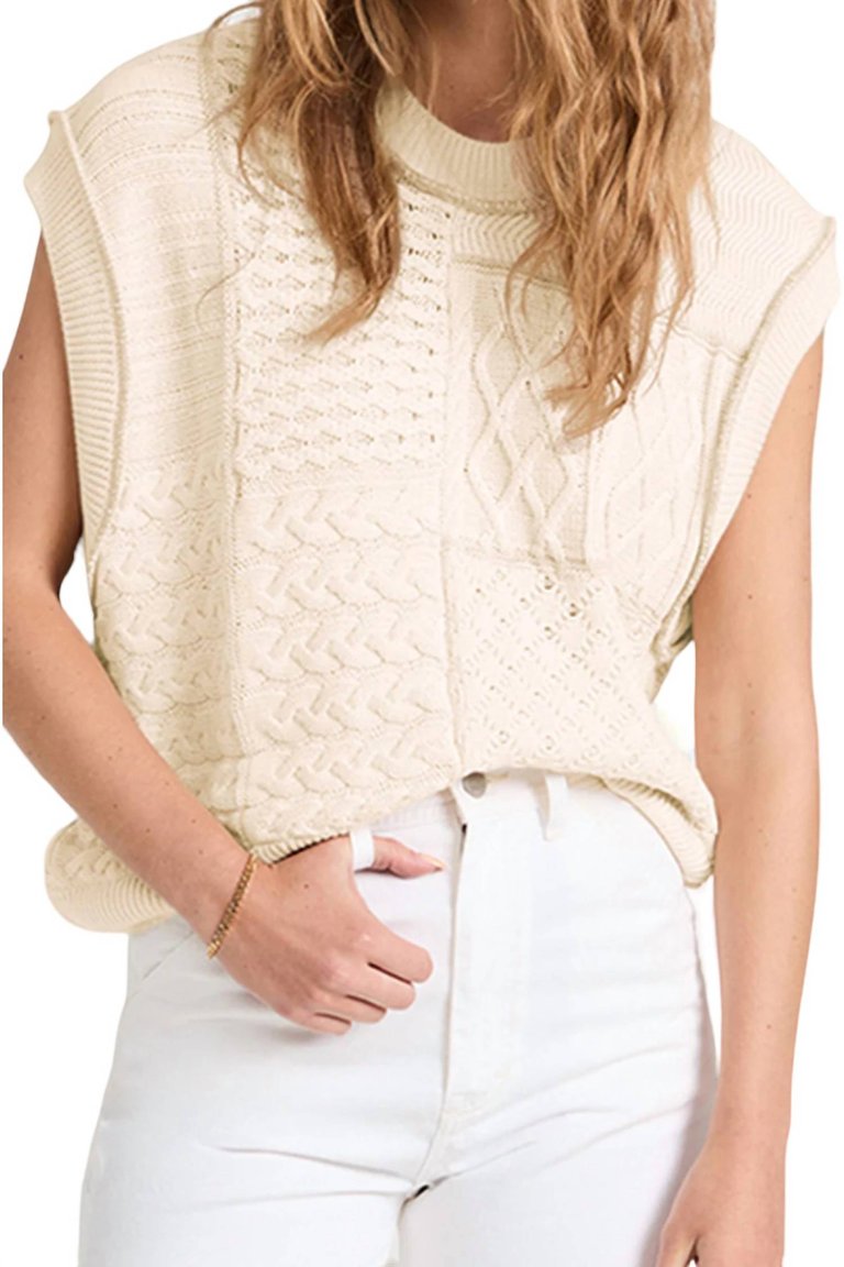 Mixed Cable Knit Sweater Vest In Cream - Cream