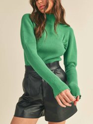 Ribbed Mock Neck Sweater - Green